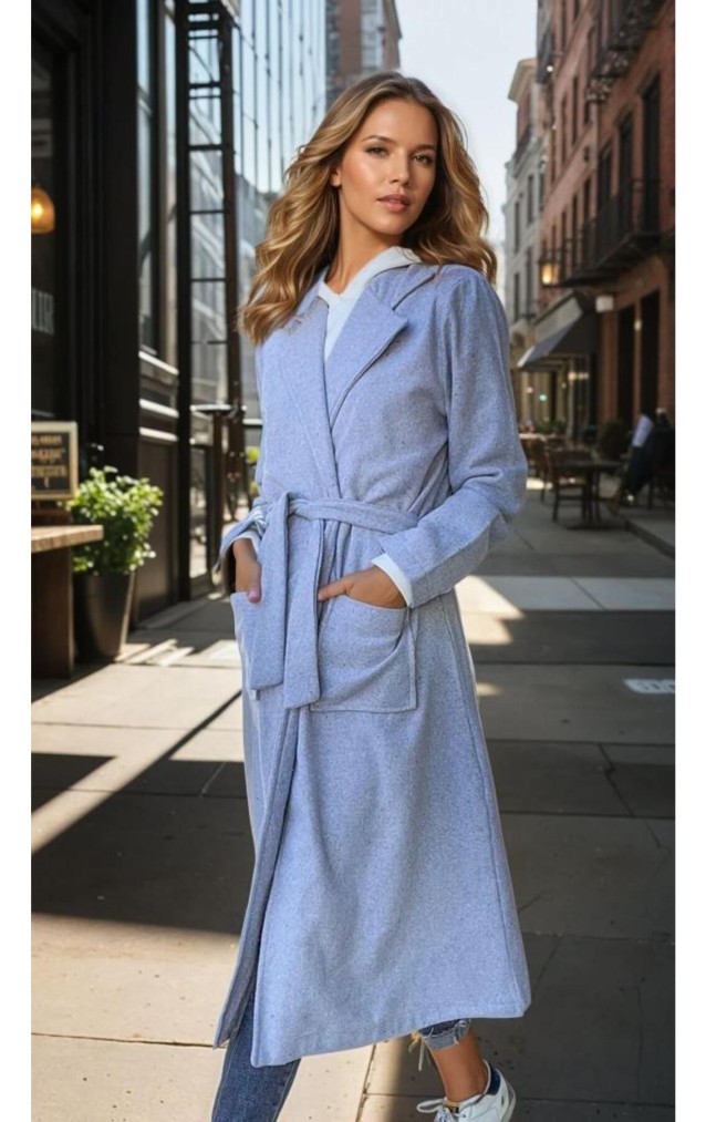 Pasaklı Giyim Kadın Kaşe Uzun Şal Yaka Palto Kaban – 3310451  Gri