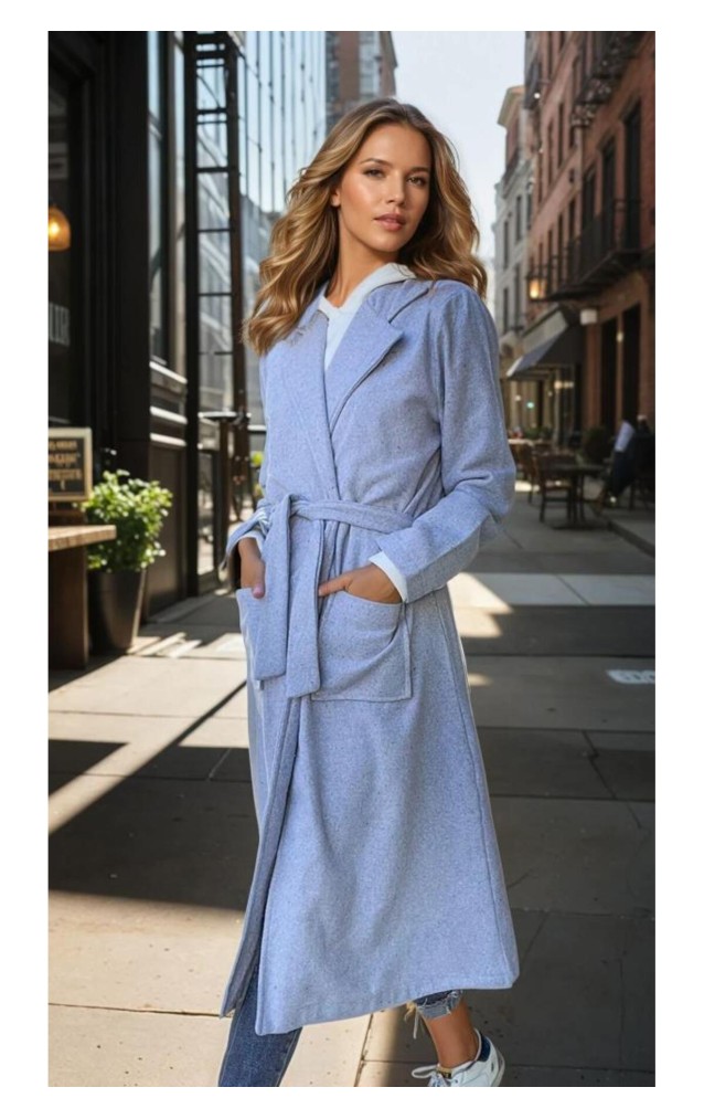 Pasaklı Giyim Kadın Kaşe Uzun Şal Yaka Palto Kaban – 3310451  Gri