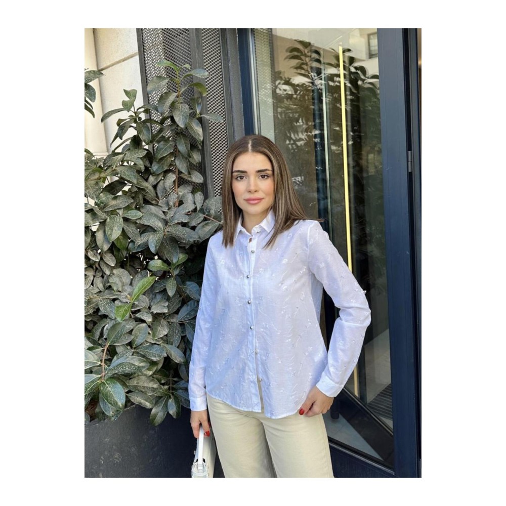 Pasaklı Giyim Pasaklı Giyim Kadın Beyaz Klasik Basic Poplin Gömlek-Nakış Detaylı - Premium Kadın Giyim