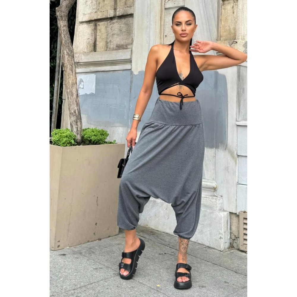 Pasaklı Giyim Pasaklı Giyim Kadın Viskon Otantik Şalvar, Salaş Pantolon Antrasit - Premium Kadın Giyim