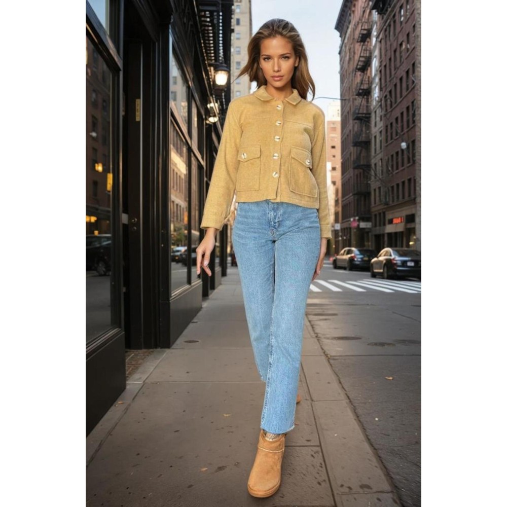 Pasaklı Giyim Kadın Kaşe Ceket – Düğmeli, Çift Cepli, Klasik Yaka, Günlük Şık Stil - Premium Kadın Giyim