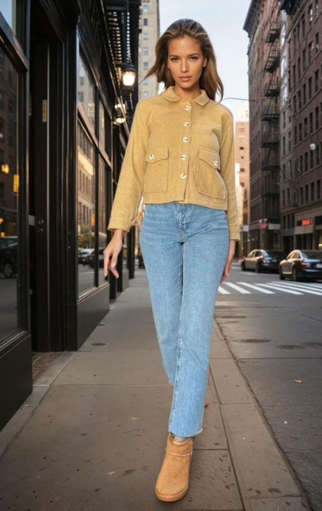 Kadın Kaşe Ceket – Düğmeli, Çift Cepli, Klasik Yaka, Günlük Şık Stil -Karamel 3291275