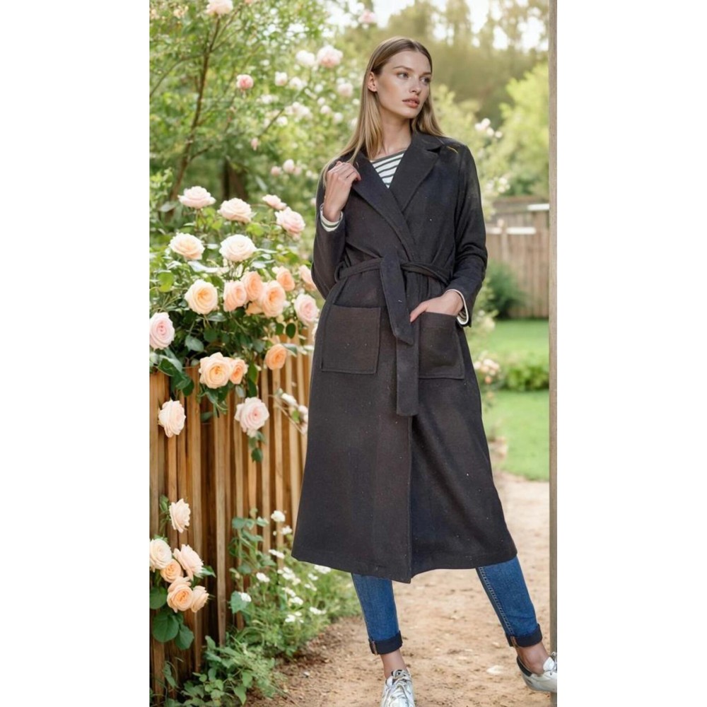 Pasaklı Giyim Pasaklı Giyim Kadın Kaşe Uzun Şal Yaka Palto Kaban – Siyah - Premium Kadın Giyim