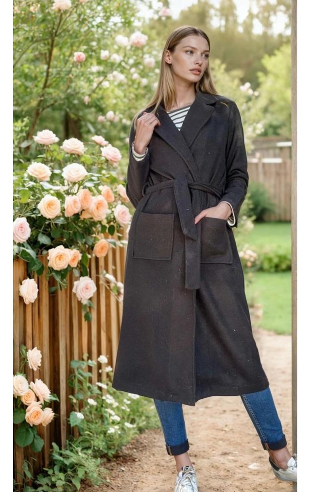 Pasaklı Giyim Kadın Kaşe Uzun Şal Yaka Palto Kaban – 3310451  Siyah