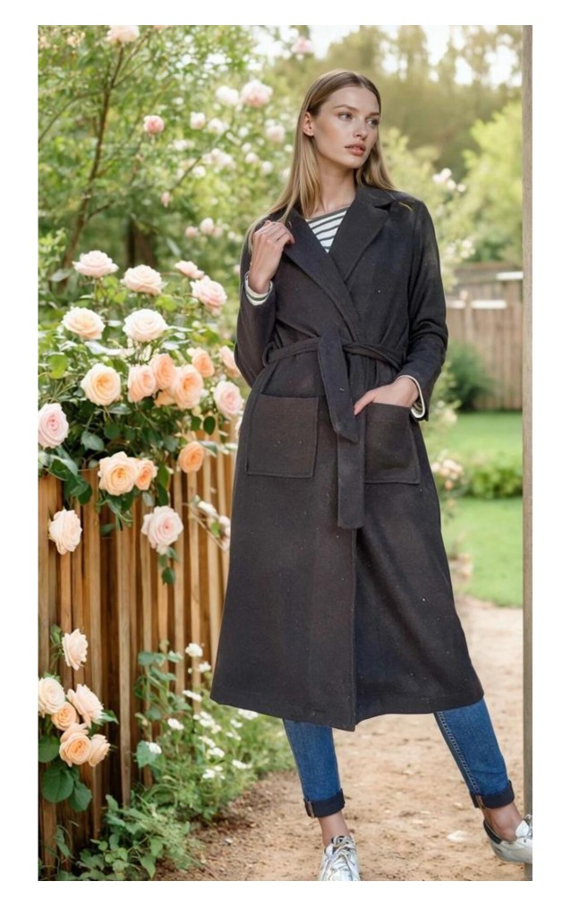 Pasaklı Giyim Kadın Kaşe Uzun Şal Yaka Palto Kaban – 3310451  Siyah