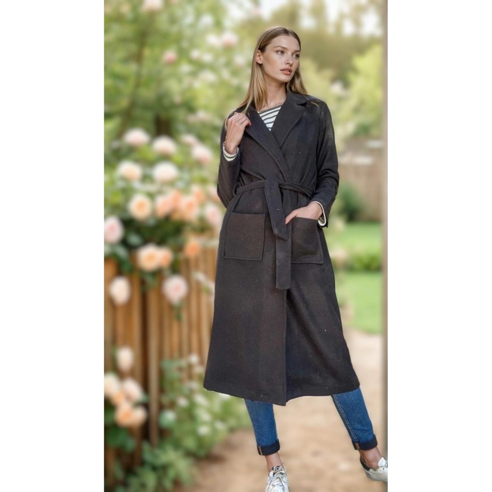 Pasaklı Giyim Pasaklı Giyim Kadın Kaşe Uzun Şal Yaka Palto Kaban – Siyah - Premium Kadın Giyim