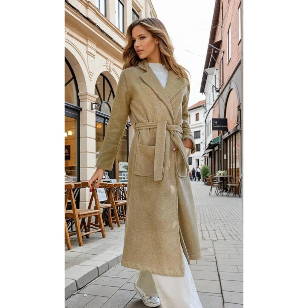 Pasaklı Giyim Pasaklı Giyim Kadın Kaşe Uzun Şal Yaka Palto Kaban – Karamel - Premium Kadın Giyim