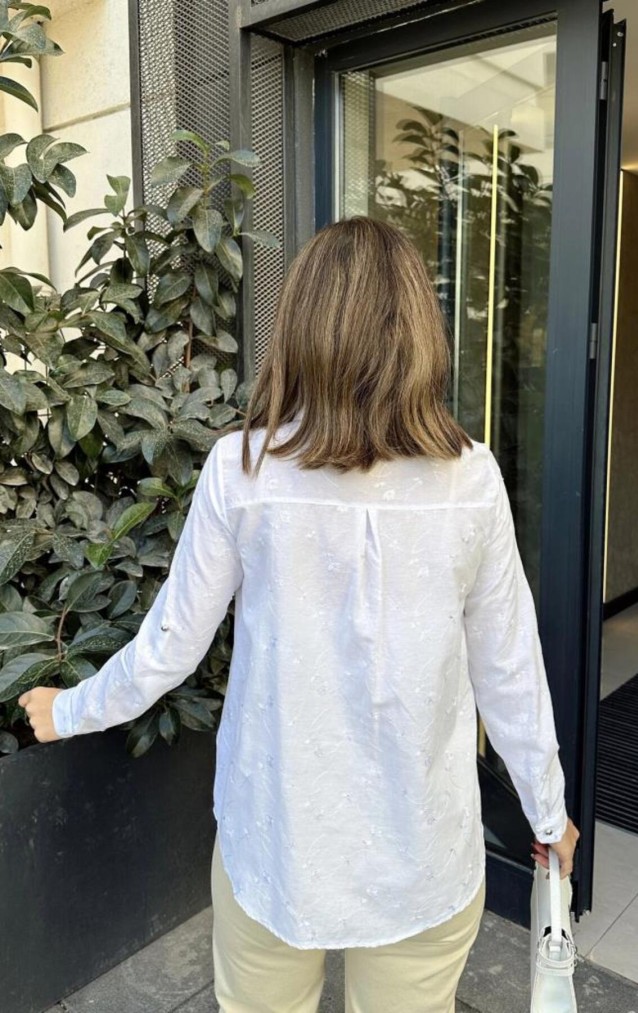 Pasaklı Giyim Kadın Beyaz Klasik Basic Poplin Gömlek-Nakış Detaylı 3398253