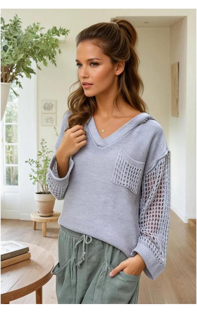 Pasaklı Giyim Kadın Kapüşonlu File Kazak CCK95006262 Bej