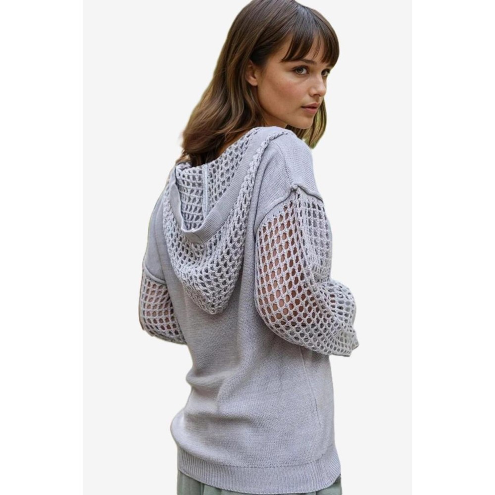 Pasaklı Giyim Pasaklı Giyim Kadın Kapüşonlu File Kazak Bej - Premium Kadın Giyim