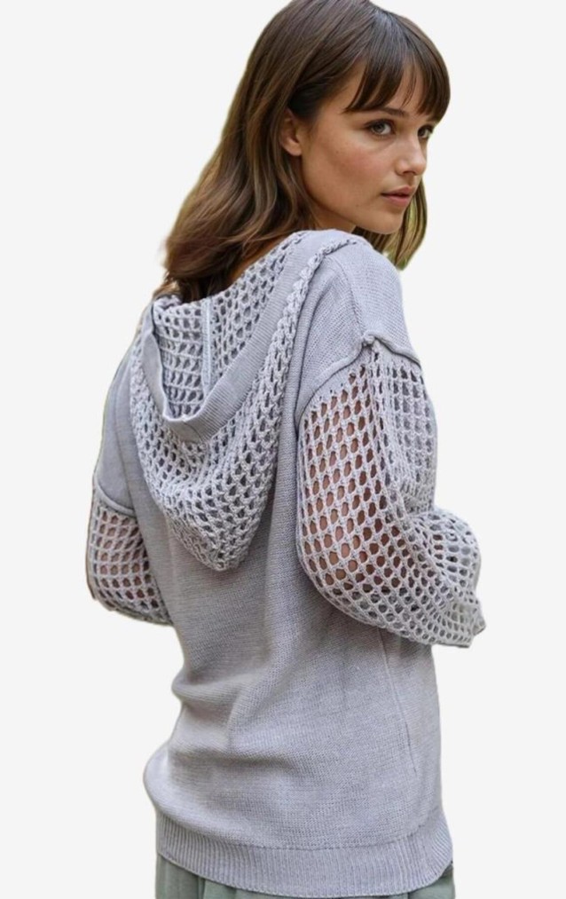 Pasaklı Giyim Kadın Kapüşonlu File Kazak CCK95006262 Bej