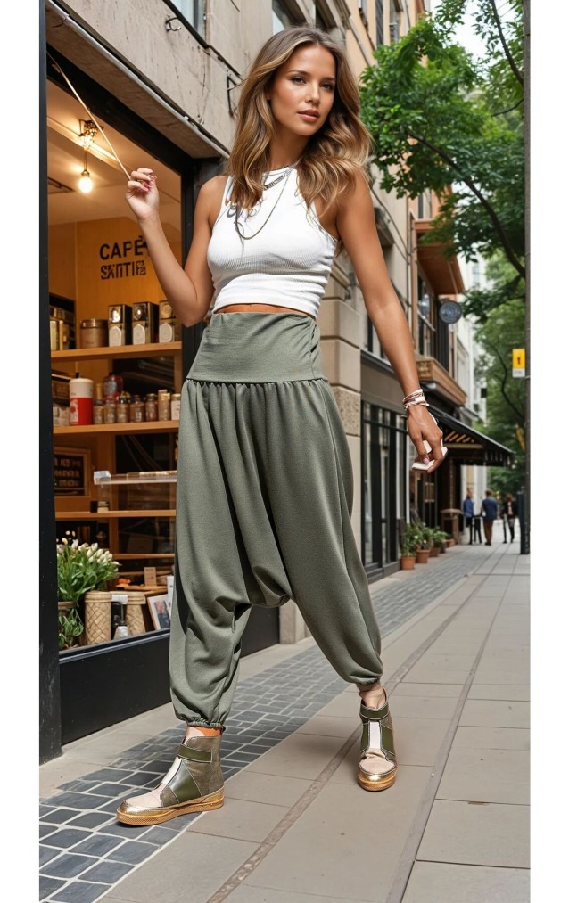 Pasaklı Giyim Kadın Viskon Otantik Şalvar, Salaşi Pantolon 3466275 Haki