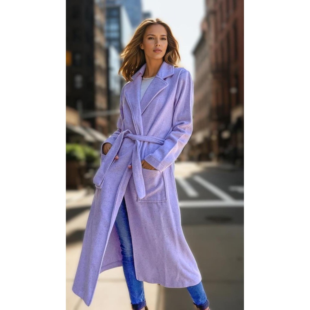 Pasaklı Giyim Pasaklı Giyim Kadın Kaşe Uzun Şal Yaka Palto Kaban – Lila - Premium Kadın Giyim