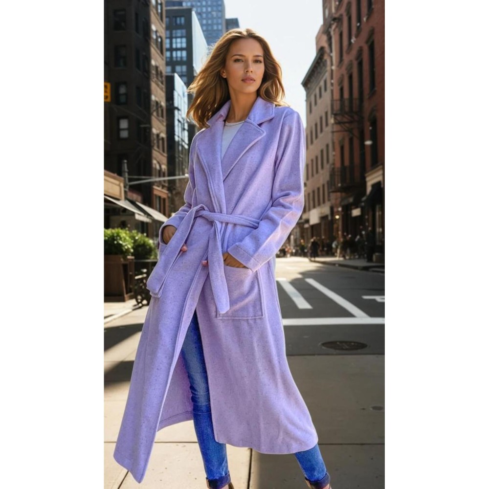 Pasaklı Giyim Pasaklı Giyim Kadın Kaşe Uzun Şal Yaka Palto Kaban – Lila - Premium Kadın Giyim