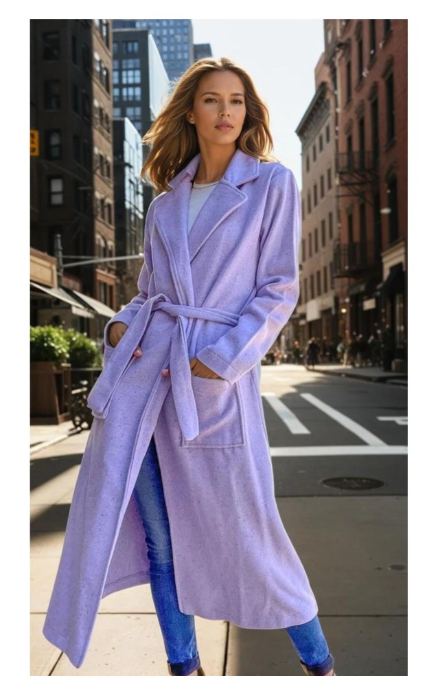 Pasaklı Giyim Kadın Kaşe Uzun Şal Yaka Palto Kaban – 3310451  Lila