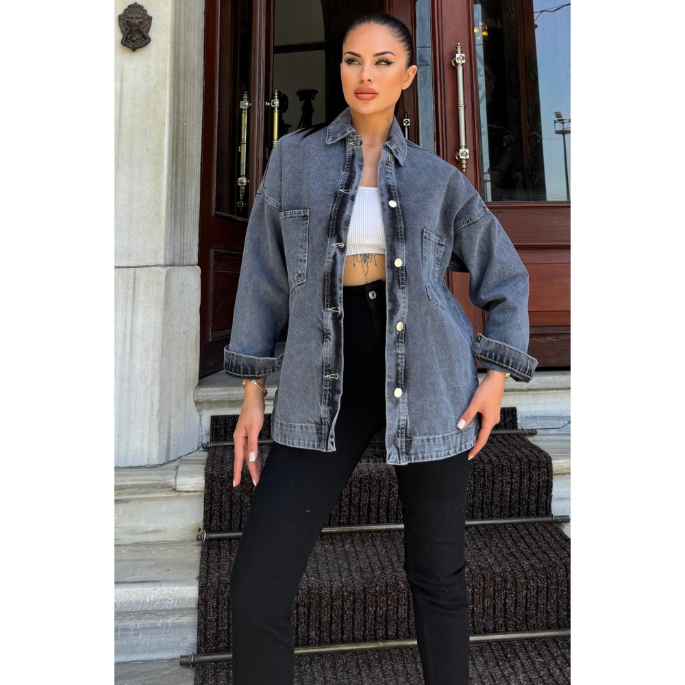 Pasaklı Giyim Pasaklı Giyim Kadın Kot Ceket Gömlek Kt Siyah - Premium Kadın Giyim