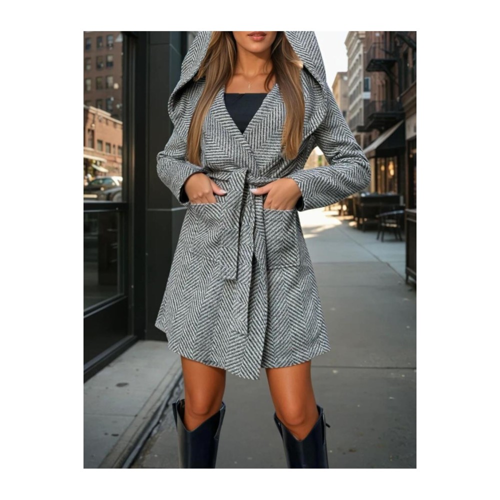 Pasaklı Giyim Pasaklı Giyim Balık Sırtı Kapüşonlu Kaşe Kaban Vizon - Premium Kadın Giyim