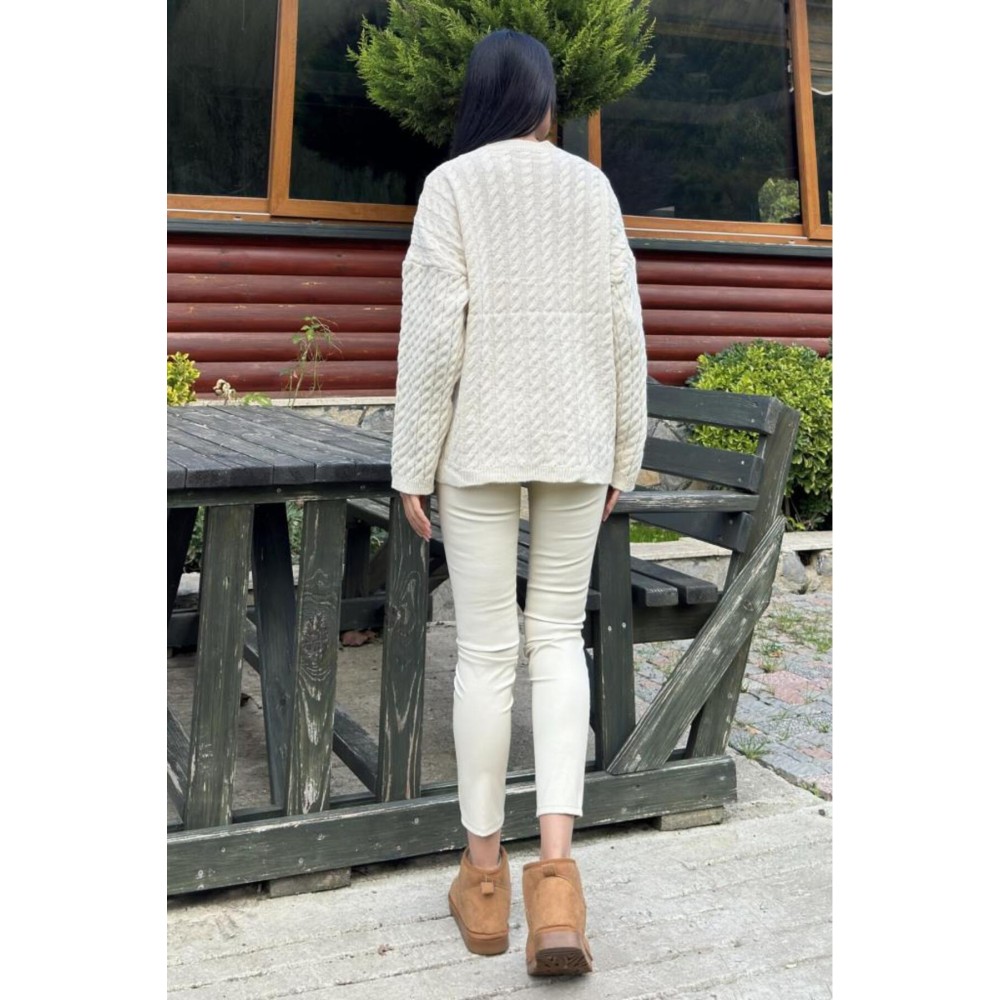 Pasaklı Giyim Pasaklı Giyim Kadın Beli Lastikli Esnek Tayt Ekru - Premium Kadın Giyim