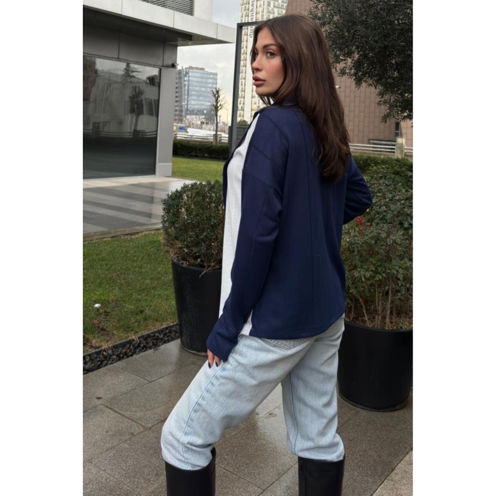 Pasaklı Giyim Pasaklı Giyim Kadın İki Katlı Kazak Lacivert-Beyaz - Premium Kadın Giyim