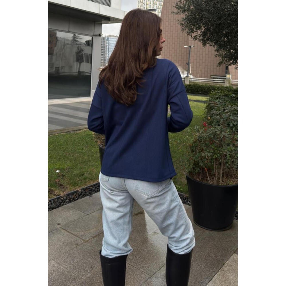 Pasaklı Giyim Pasaklı Giyim Kadın İki Katlı Kazak Lacivert-Beyaz - Premium Kadın Giyim