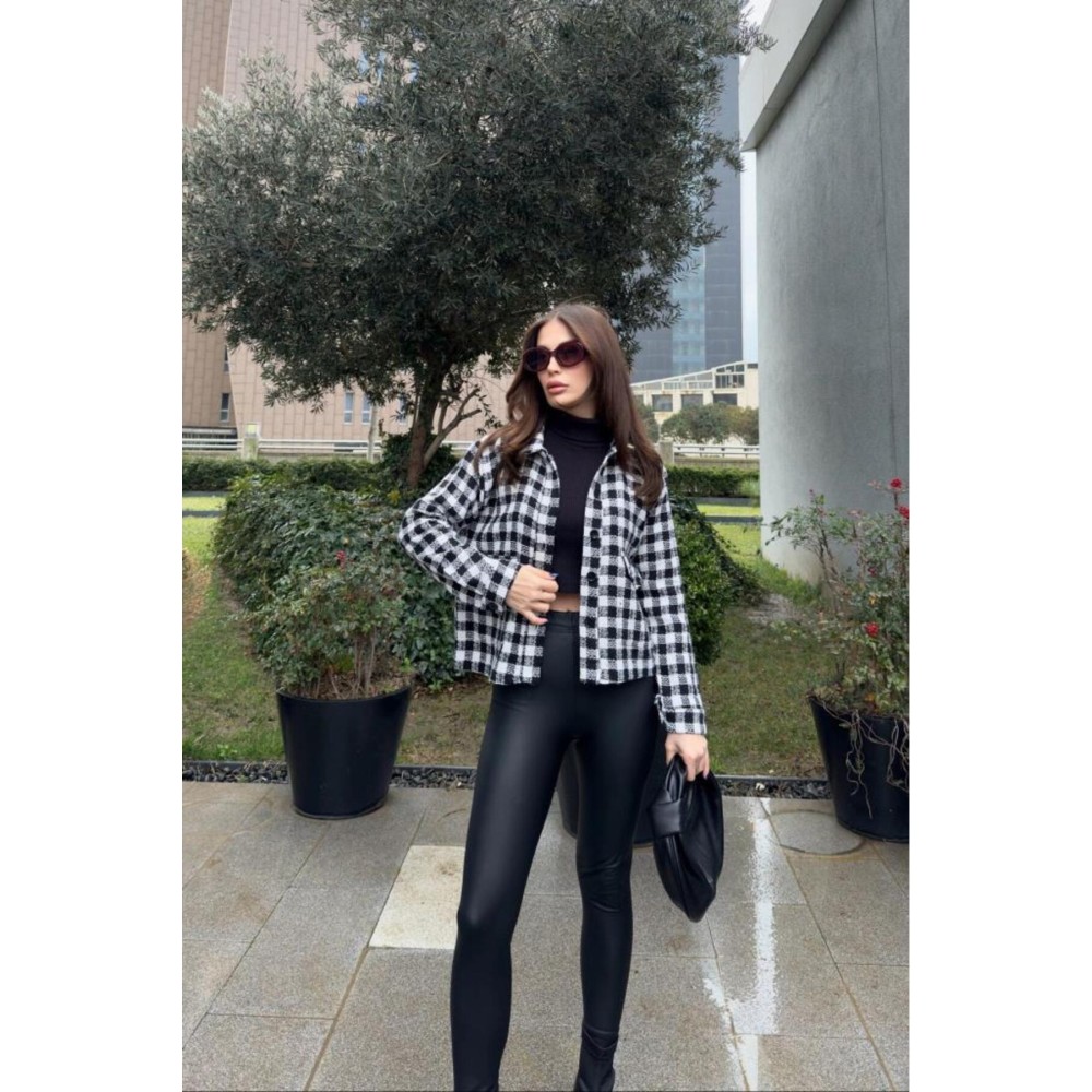 Pasaklı Giyim Pasaklı Giyim Kadın Kaşe, Şanel Ekose Tüvit Ceket Siyah - Premium Kadın Giyim