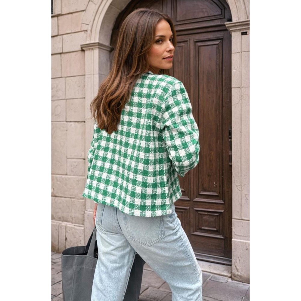 Pasaklı Giyim Pasaklı Giyim Kadın Kaşe, Şanel Ekose Tüvit Ceket Benetton Yeşil - Premium Kadın Giyim