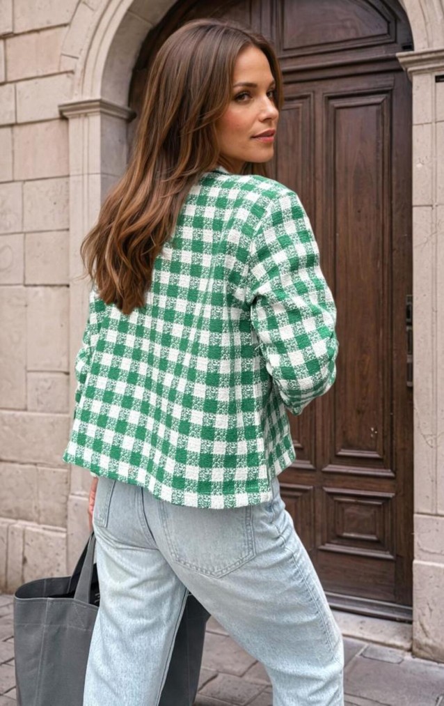 Pasaklı Giyim Kadın Kaşe, Şanel Ekose Tüvit Ceket 3540210 Benetton Yeşil