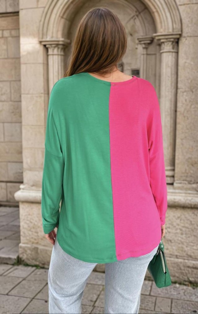 Pasaklı Giyim Kadın Color Block V Yaka Bluz 3587200 Fuşya