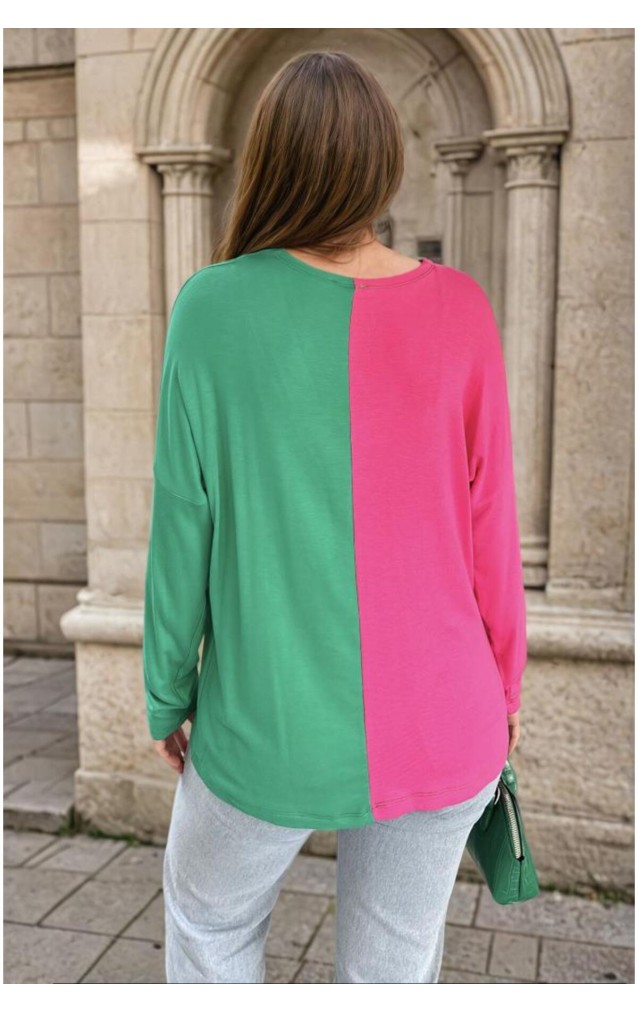 Pasaklı Giyim Kadın Color Block V Yaka Bluz 3587200 Fuşya