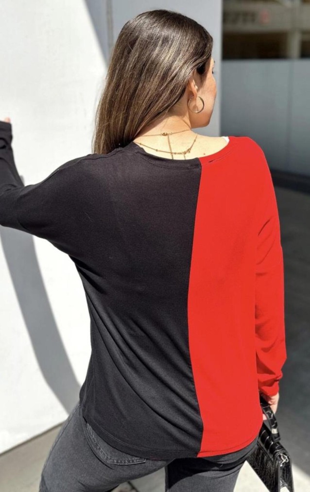 Pasaklı Giyim Kadın Color Block V Yaka Bluz 3587200 Kırmızı