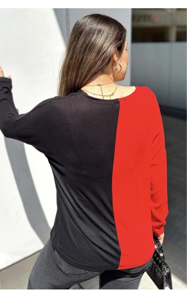 Pasaklı Giyim Kadın Color Block V Yaka Bluz 3587200 Kırmızı