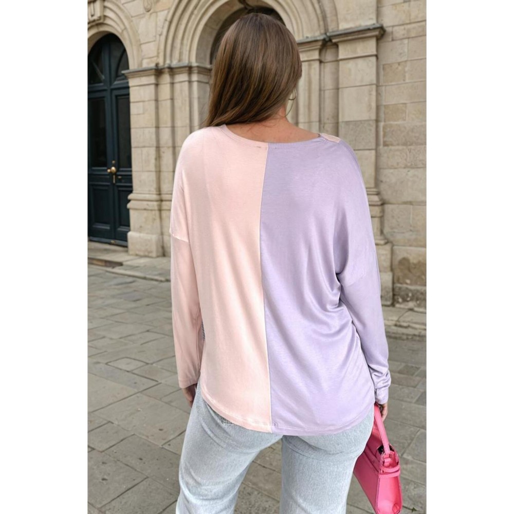 Pasaklı Giyim Pasaklı Giyim Kadın Color Block V Yaka Bluz Lila - Premium Kadın Giyim