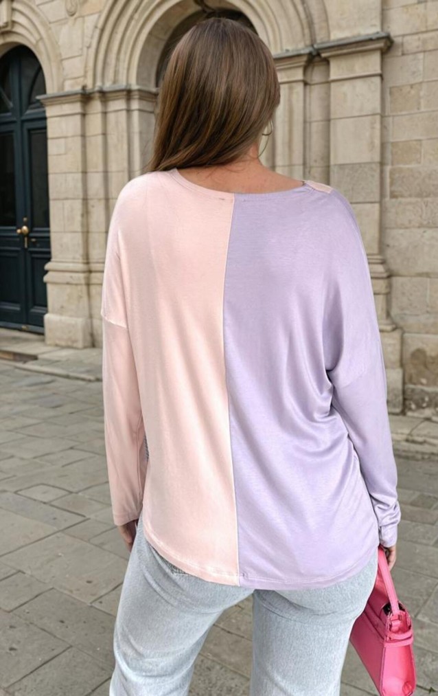 Pasaklı Giyim Kadın Color Block V Yaka Bluz 3587200 Lila