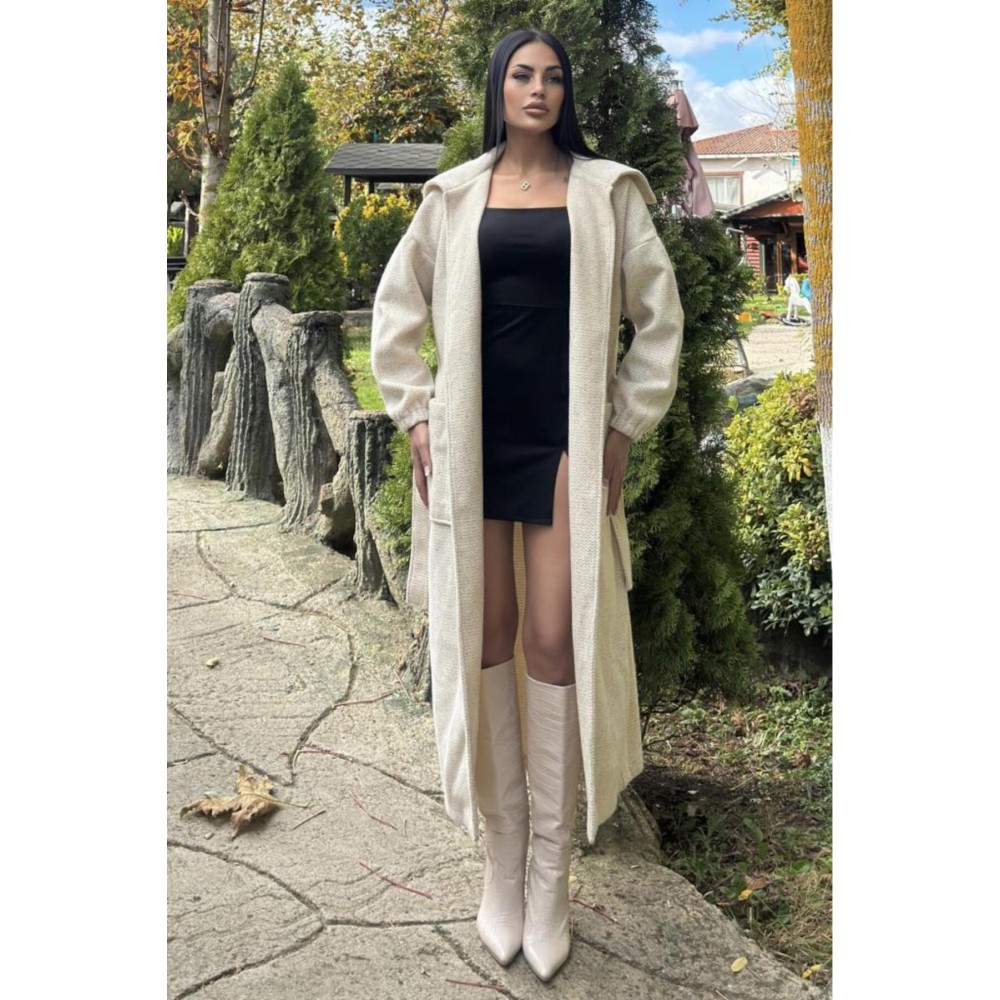 Pasaklı Giyim Pasaklı Giyim Balon Kol örgü Kaban Ekru - Premium Kadın Giyim