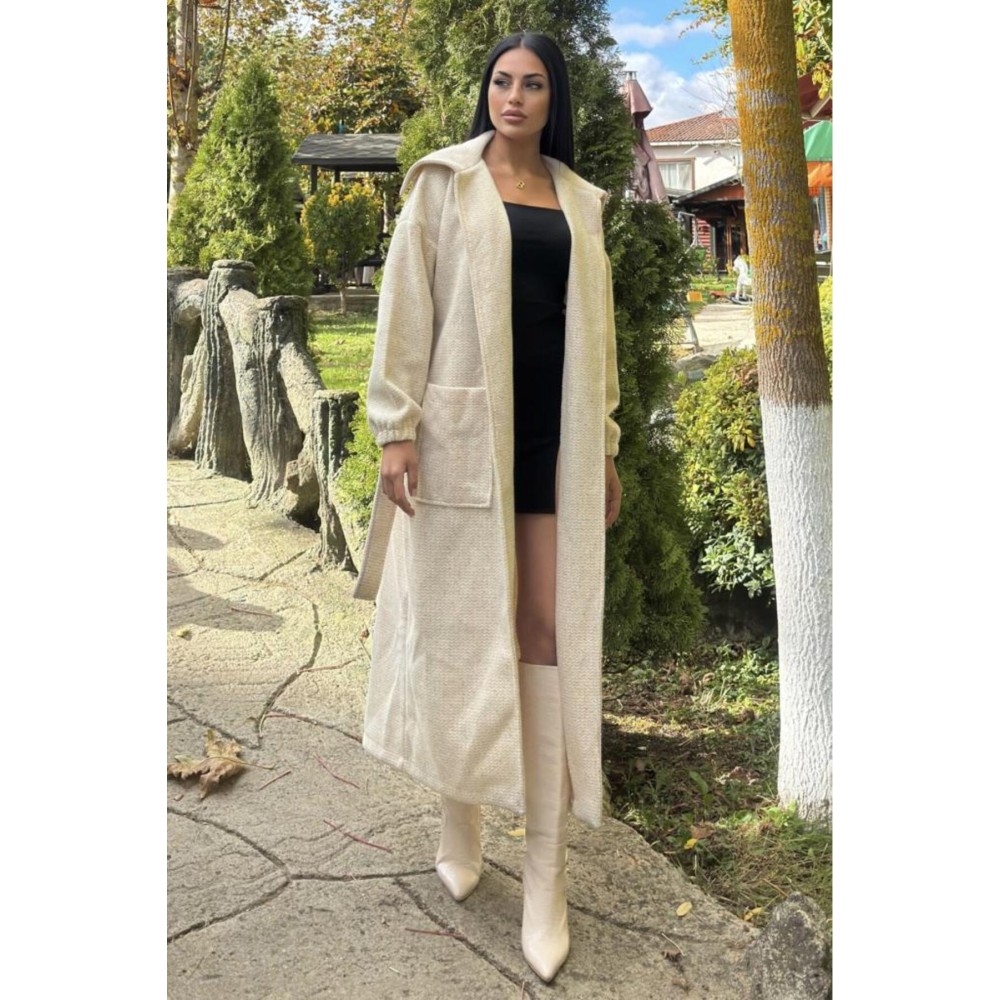 Pasaklı Giyim Pasaklı Giyim Balon Kol örgü Kaban Ekru - Premium Kadın Giyim