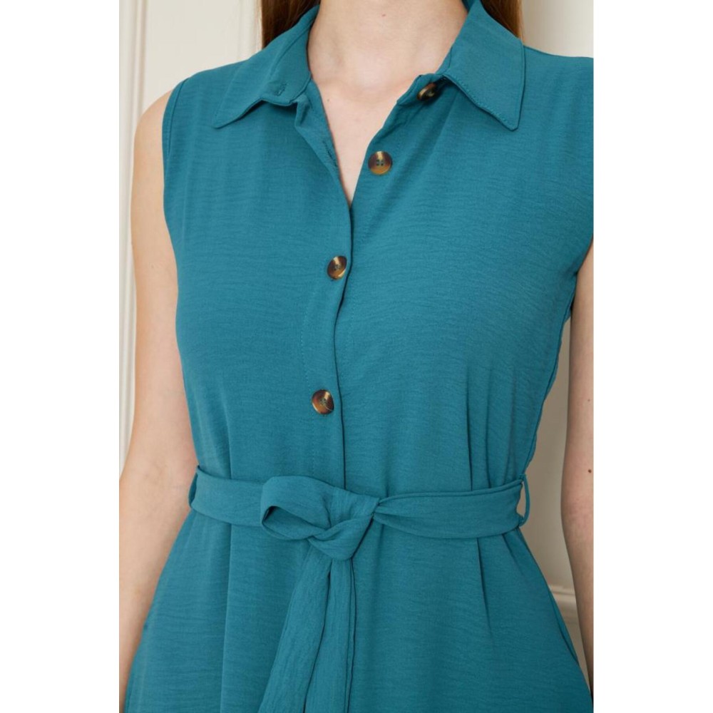 Pasaklı Giyim Pasaklı Giyim Giy Çık Kolsuz Uzun Gömlek Elbise Petrol Yeşil - Premium Kadın Giyim