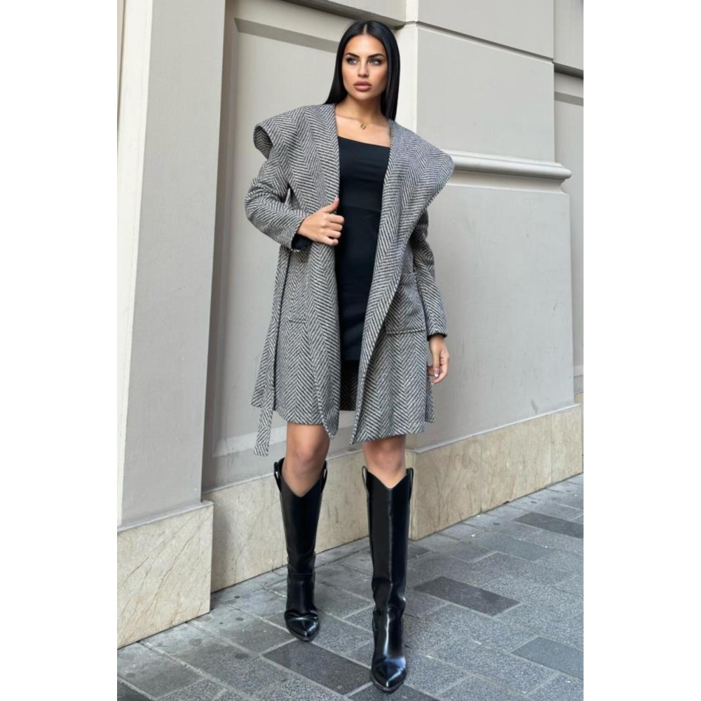 Pasaklı Giyim Pasaklı Giyim Balık Sırtı Kapüşonlu Kaşe Kaban Vizon - Premium Kadın Giyim