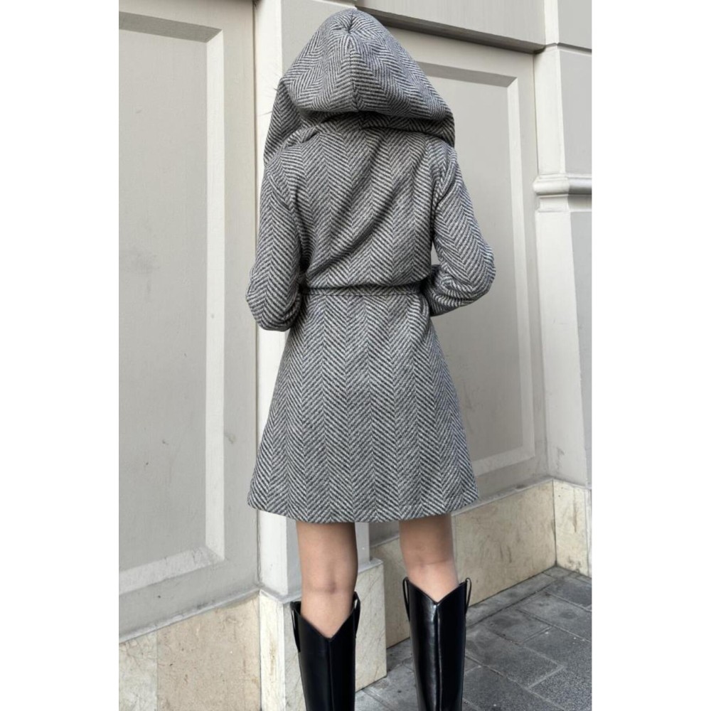 Pasaklı Giyim Pasaklı Giyim Balık Sırtı Kapüşonlu Kaşe Kaban Vizon - Premium Kadın Giyim