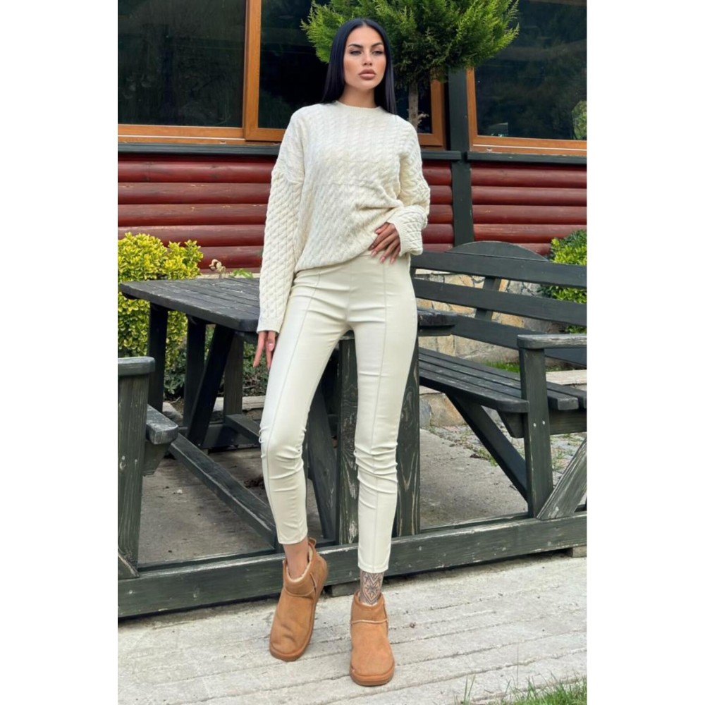 Pasaklı Giyim Pasaklı Giyim Kadın Beli Lastikli Esnek Tayt Ekru - Premium Kadın Giyim