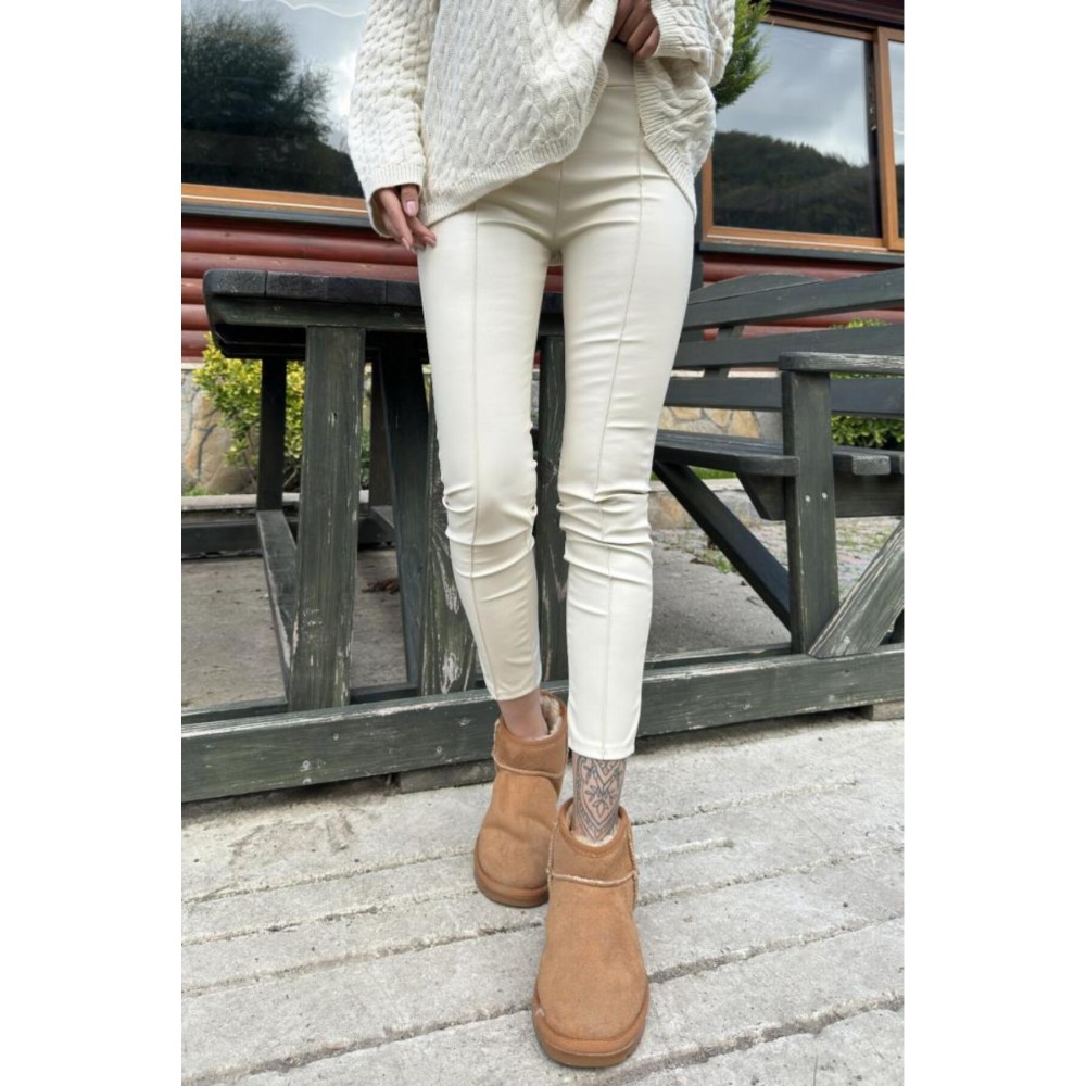 Pasaklı Giyim Pasaklı Giyim Kadın Beli Lastikli Esnek Tayt Ekru - Premium Kadın Giyim