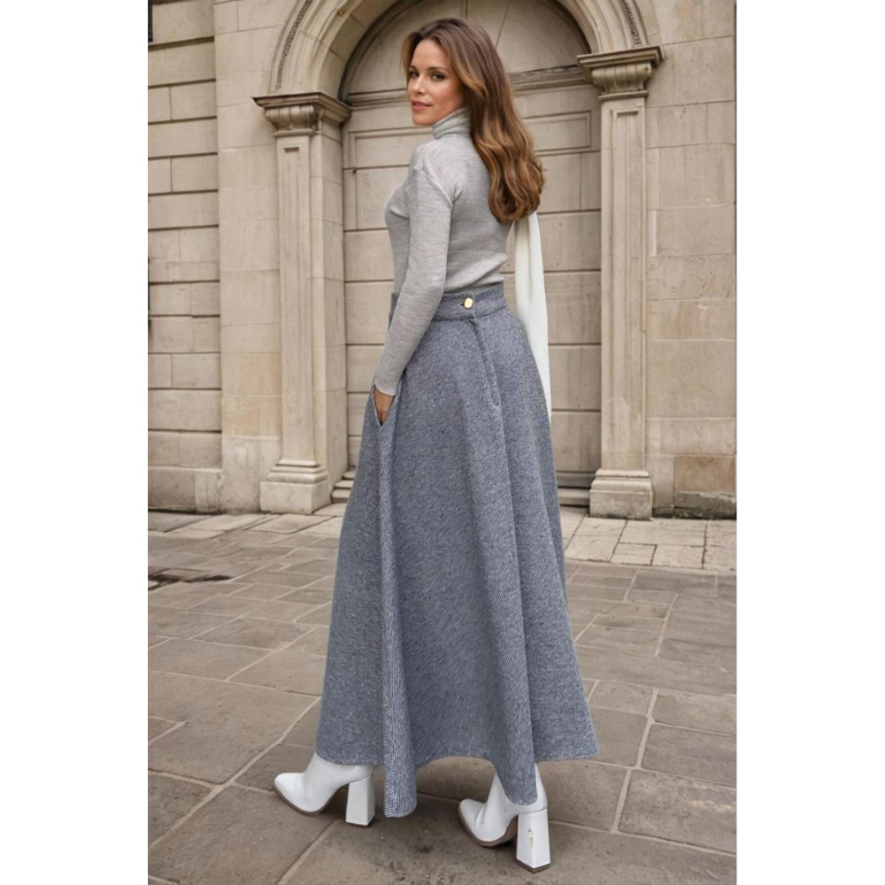 Pasaklı Giyim Pasaklı Giyim Kadın Kışlık Kırçıllı Kaşe Yüksek Bel Şık Uzun Kiloş Etek Antrasit - Premium Kadın Giyim