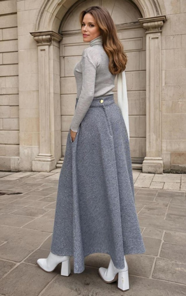 Pasaklı Giyim Kadın Kışlık Kırçıllı Kaşe Yüksek Bel Şık Uzun Kiloş Etek Antrasit 3528330