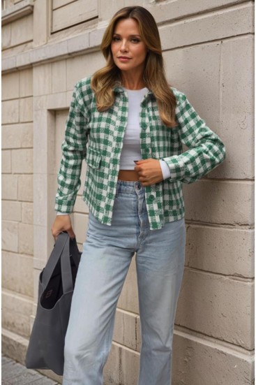 Pasaklı Giyim Kadın Kaşe, Şanel Ekose Tüvit Ceket 3540210 Benetton Yeşil