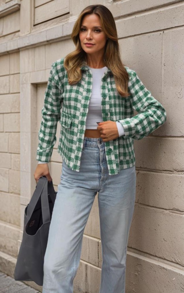 Pasaklı Giyim Kadın Kaşe, Şanel Ekose Tüvit Ceket 3540210 Benetton Yeşil