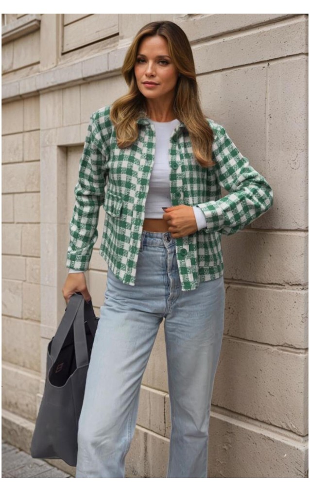 Pasaklı Giyim Kadın Kaşe, Şanel Ekose Tüvit Ceket 3540210 Benetton Yeşil