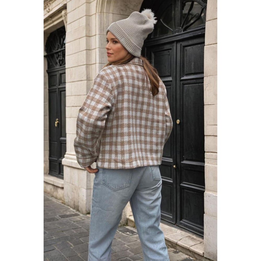 Pasaklı Giyim Pasaklı Giyim Kadın Kaşe, Şanel Ekose Tüvit Ceket Vizon - Premium Kadın Giyim