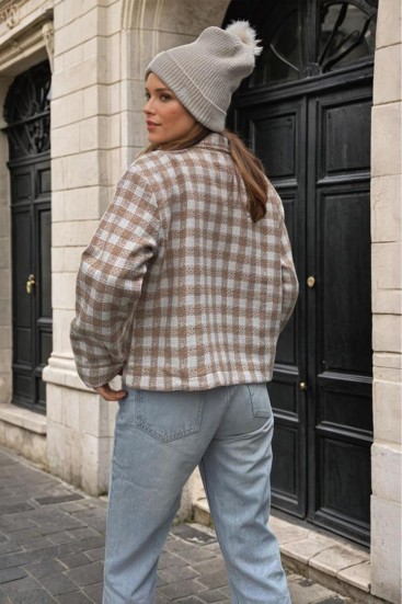 Pasaklı Giyim Kadın Kaşe, Şanel Ekose Tüvit Ceket 3540210 Vizon