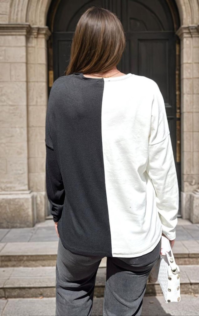 Pasaklı Giyim Kadın Color Block V Yaka Bluz 3587200 Beyaz