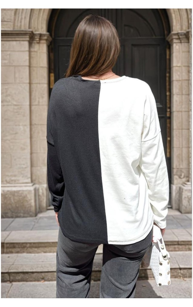 Pasaklı Giyim Kadın Color Block V Yaka Bluz 3587200 Beyaz