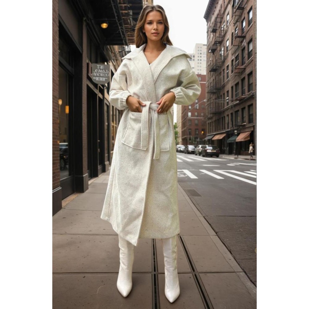 Pasaklı Giyim Pasaklı Giyim Balon Kol örgü Kaban Ekru - Premium Kadın Giyim